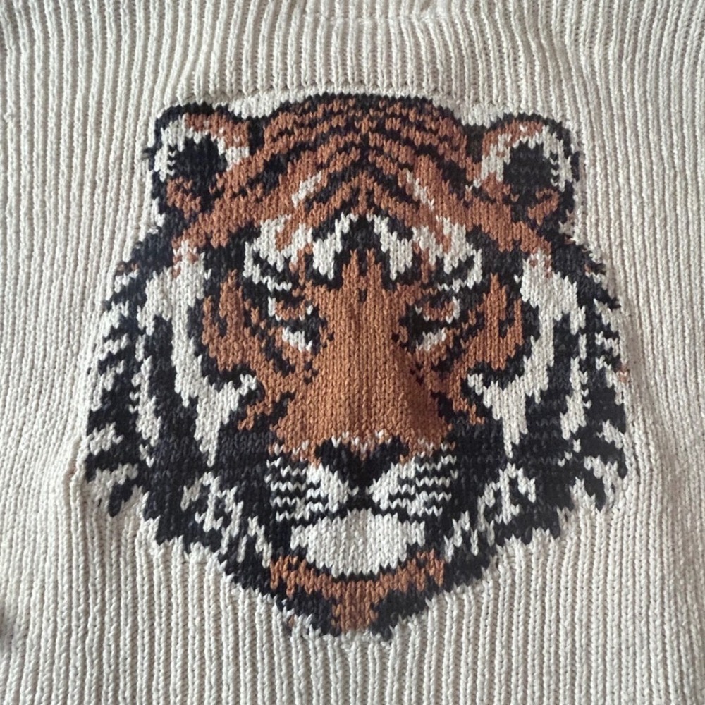 Pilcro Anthropologie Tiger Cable-Knit Cardigan XS Cream Brown Zip Sweater Boxy
